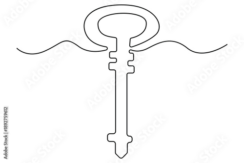 Minimalist continuous one line drawing of elegant vintage key vector illustration
