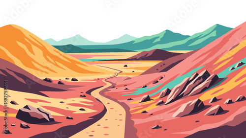 Colorful desert landscape with mountains in flat design