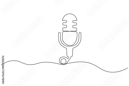 Minimalist microphone line art vector on white background
