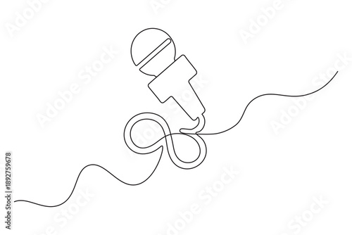 Microphone continuous one line drawing with sound wave
