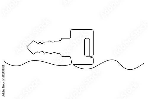Minimalist continuous one line drawing of elegant vintage key vector illustration
