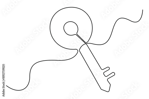 Minimalist continuous one line drawing of elegant vintage key vector illustration
