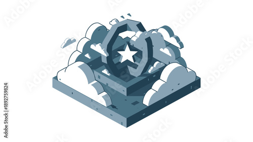 3d isometric star maze in a cloudy sky scene