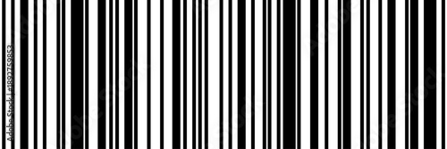 Seamless monochrome bar code pattern. Binary vertical stripes with irregular thin and thick lines, simple 2‑bit abstract vector background for tech style, packaging, posters and wallpapers
