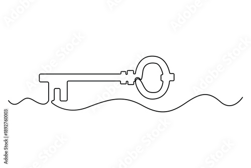 Minimalist continuous one line drawing of elegant vintage key vector illustration
