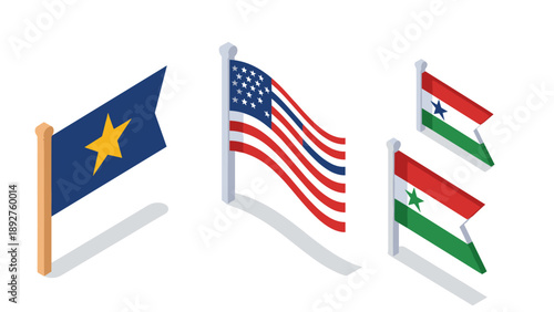 Isometric flags with diverse patterns: patriotic symbols in 3d design