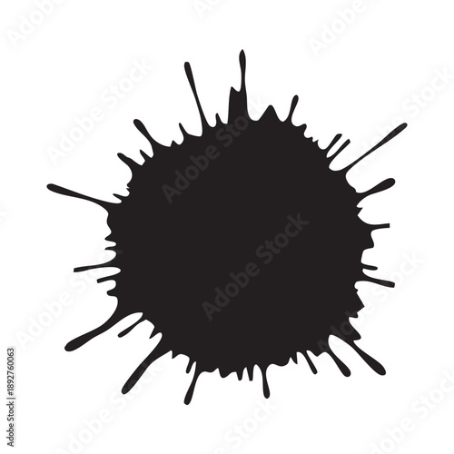 Black ink blot and paint splash isolated on white background