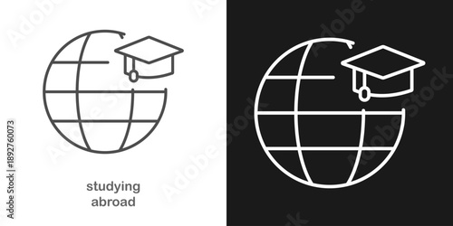 Study Abroad Line Icon, International Education Overseas Learning Concept