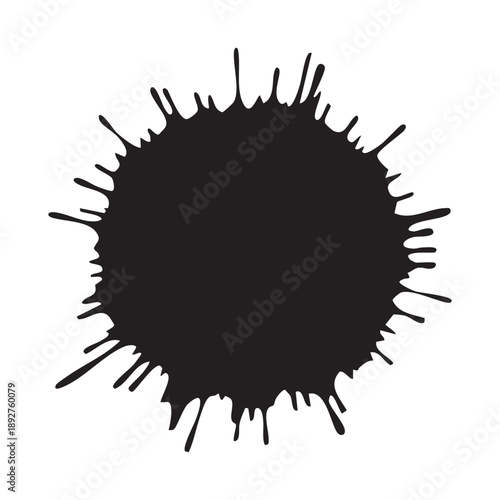 Black ink blot and paint splash isolated on white background