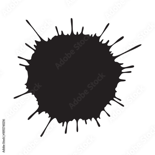 Black ink blot and paint splash isolated on white background