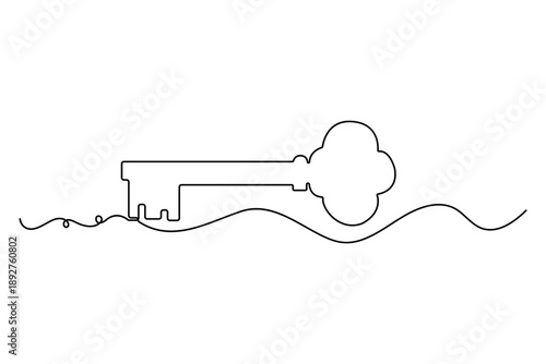 Elegant antique key continuous line minimal outline vector illustration
