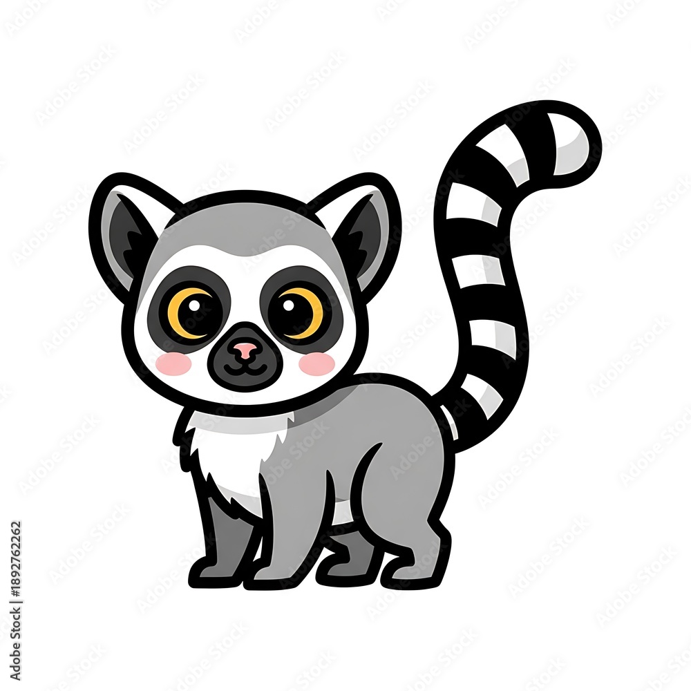 Fototapeta premium Adorable Cartoon Lemur Illustration with Striped Tail.