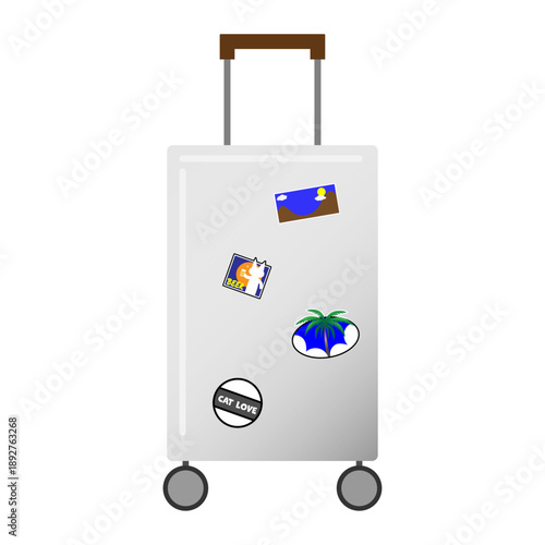 ステッカー付きキャリーケースのアイコン　旅行イメージ素材