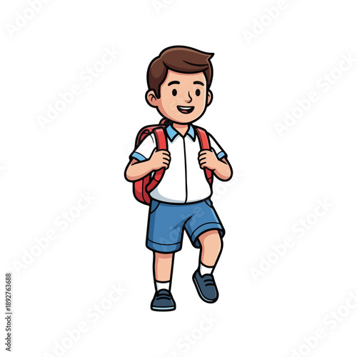 Happy Schoolboy Cartoon Vector with Backpack