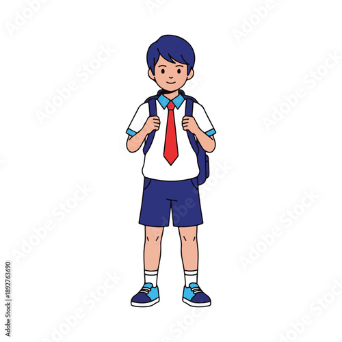 School boy student cartoon character with backpack and uniform
