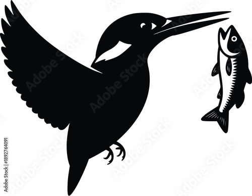 Kingfisher silhouette  to catch fish vector