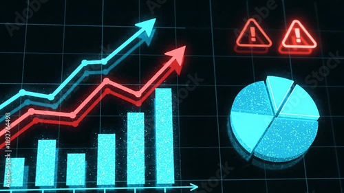 Animated chart depicting economic growth with bar graph and pie chart