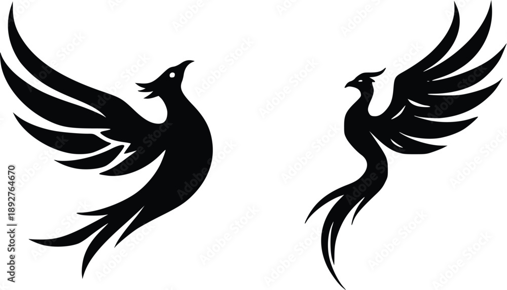 Naklejka premium Rising Phoenix Silhouette Set – Rebirth and Power Mythical Bird Vector