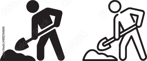 A black and white illustration depicts two figures digging with shovels showcasing positive and negative space high quality professional