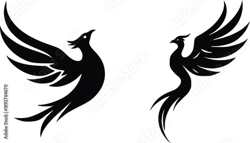 Rising Phoenix Silhouette Set – Rebirth and Power Mythical Bird Vector
