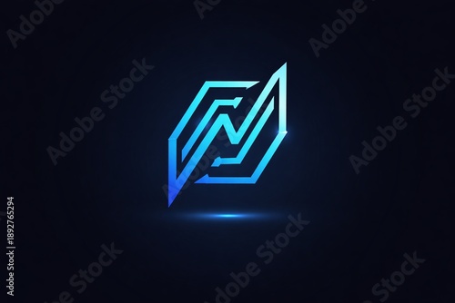 Futuristic Abstract Letter N Technology Logo with Blue Gradient Glow