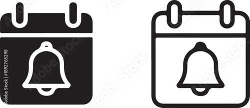 A black and white illustration depicts two calendar icons with notification bells showcasing different design styles high quality professional
