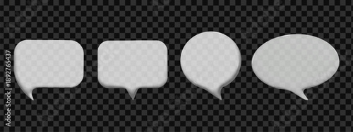 3D glass chat bubble with transparent effect for text and speech. Modern realistic communication element for app, web and digital interface design. Vector illustration.