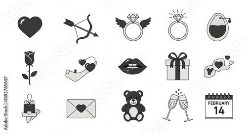 Valentine's Day icons for romantic celebrations and love