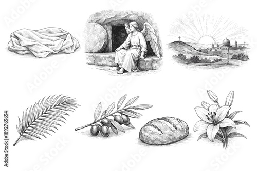 Easter Resurrection and Christian Symbols Engraving Set