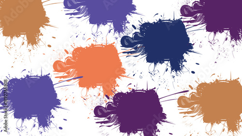 Colorful ink splatters on a white canvas background create a vibrant and energetic artistic display