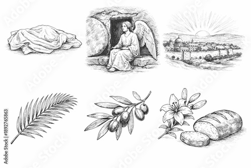 Biblical Easter and Resurrection Symbols Engraving Set
