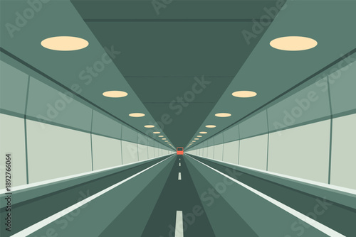 Modern Tunnel Interior with Distant Car and Perspective Road, urban infrastructure concept