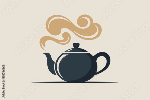 Steaming Teapot Logo Illustration, tea branding concept