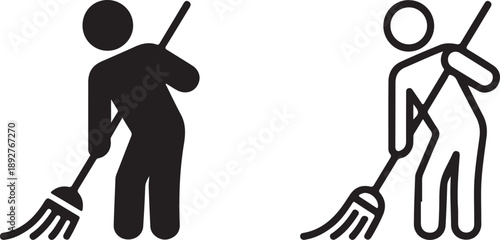 A contrasting depiction of two figures one solid black and one white outline both sweeping with brooms high quality