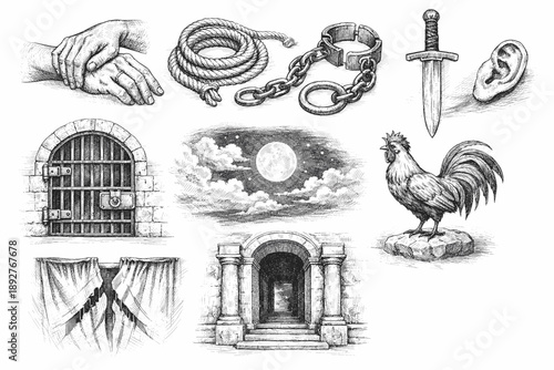 Biblical and Christian Symbol Vintage Engraving Set