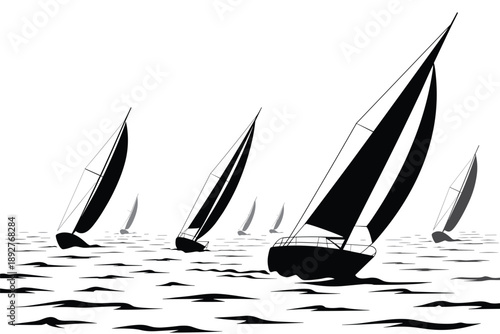 Dynamic Sailboat Race in Monochrome, competitive sports concept