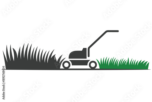 Lawn Mowing Progress with Grass Cutter Icon, garden maintenance concept