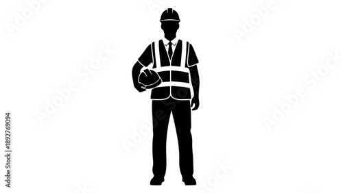 Construction Worker Silhouette Icon | Engineer in Safety Vest and Hard Hat Vector Graphic