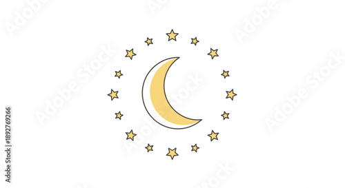 Crescent moon surrounded by stars in the night sky illustration