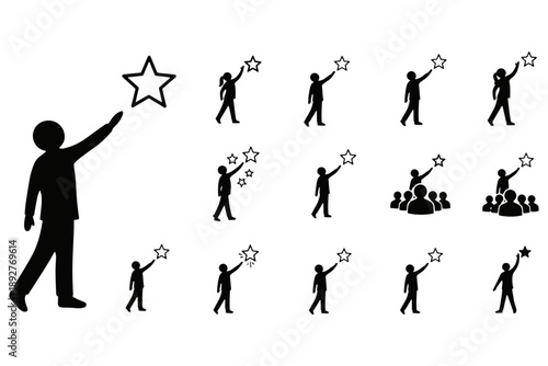Person Reaching for Star Silhouette Vector Icon Sheet – Motivation and Success Concept