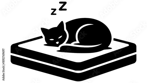 A black cat peacefully sleeping on a comfortable mattress