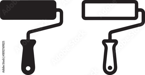 A simple black and white illustration depicts two paint rollers with handles showcasing different roller widths high quality professional