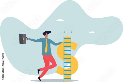 The head of a human investor and a ladder up. The concept of increasing profits.