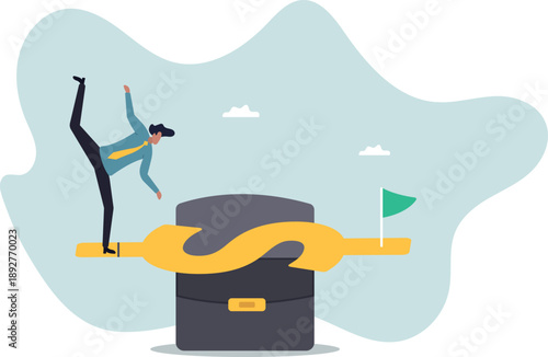 A businessman is preparing for a race with the concept of investing and making a profit in the future.