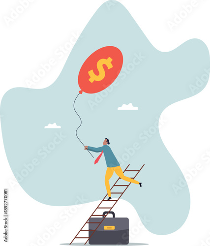 Ladder of success, achieving financial goals or investor searching for profit and investment return.about a man and his life.