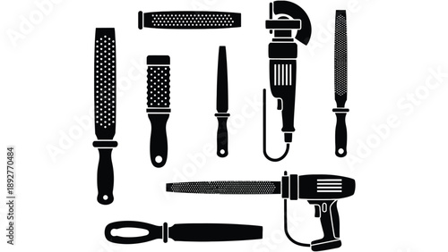 A collection of various tools on a white background