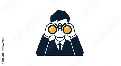 Man in suit looking through binoculars illustration.