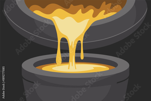 Pouring Molten Gold into a Crucible, precious metal processing concept