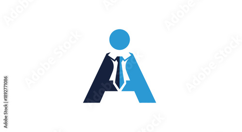 Stylized letter A with a person wearing a tie inside.