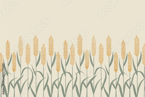 Stylized Golden Grain Crop Border, harvest design concept